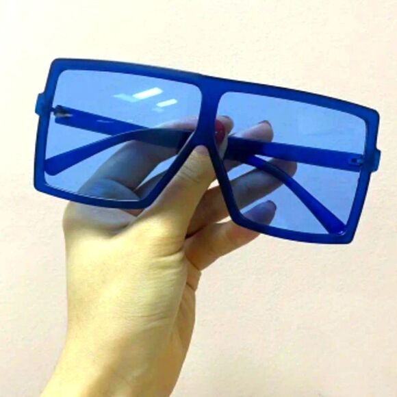 Unisex blue Oversized shield framed sunglasses